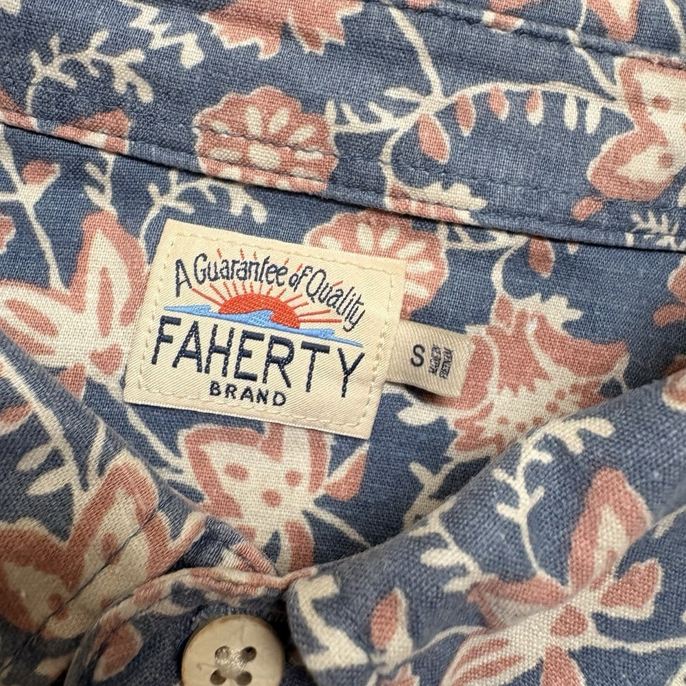Faherty Shirt Mens Small Floral Button Up Hemp Tencel Short Sleeve Beach - Picture 2 of 7